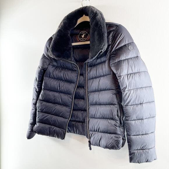 Save The Duck Mei Faux Fur Collar Puffer Coat Jacket Black XS - Picture 9 of 10